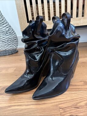 Nasty Gal Black Patent Pointed Slouch Ankle Boots